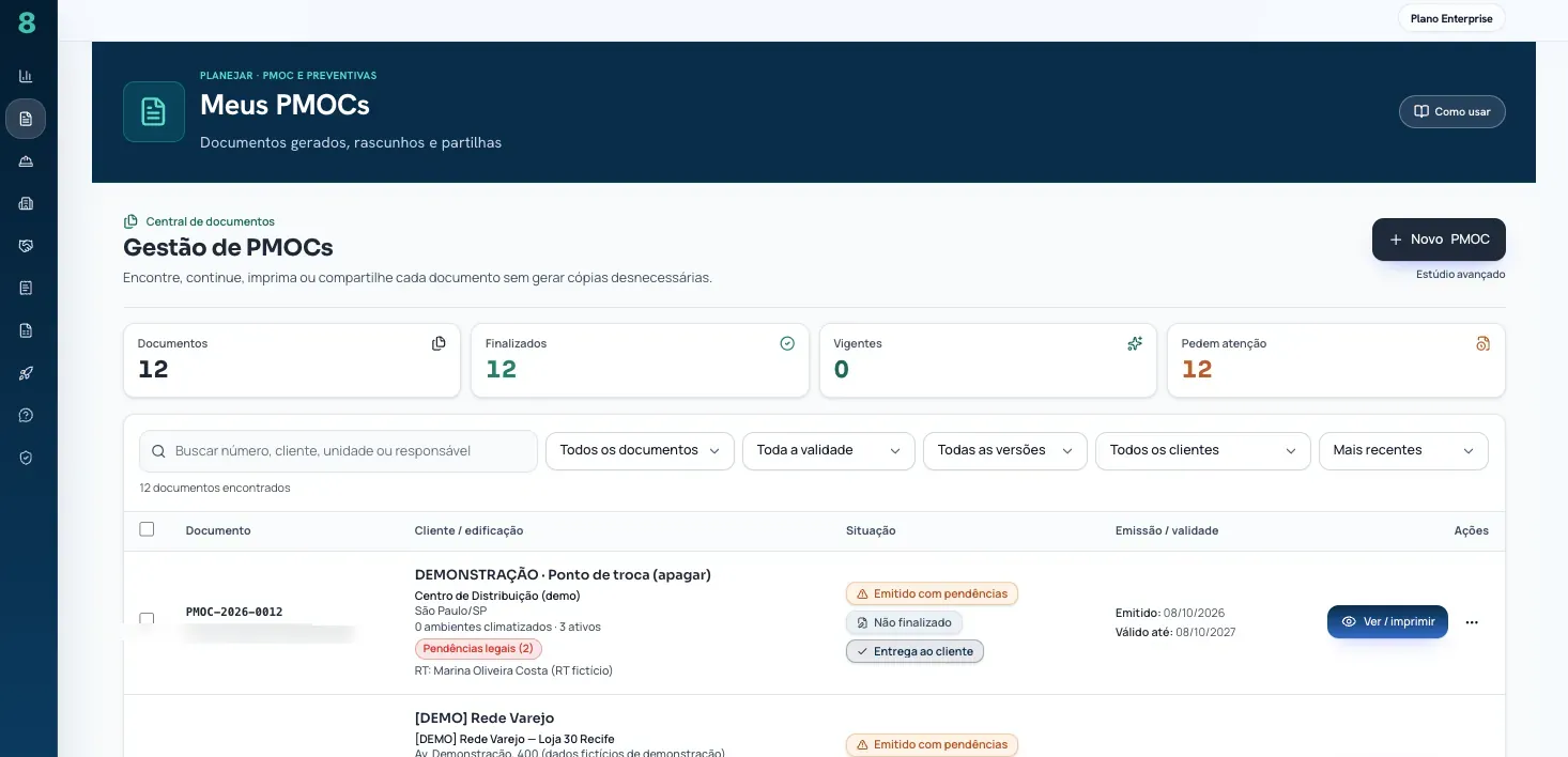Meus PMOCs: documentos, finalizados, vigentes e pendências legais