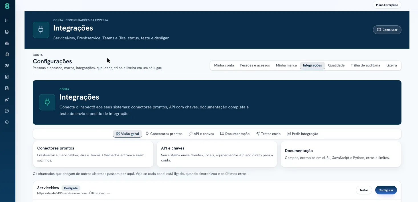Integrações: conectores, API e documentação
