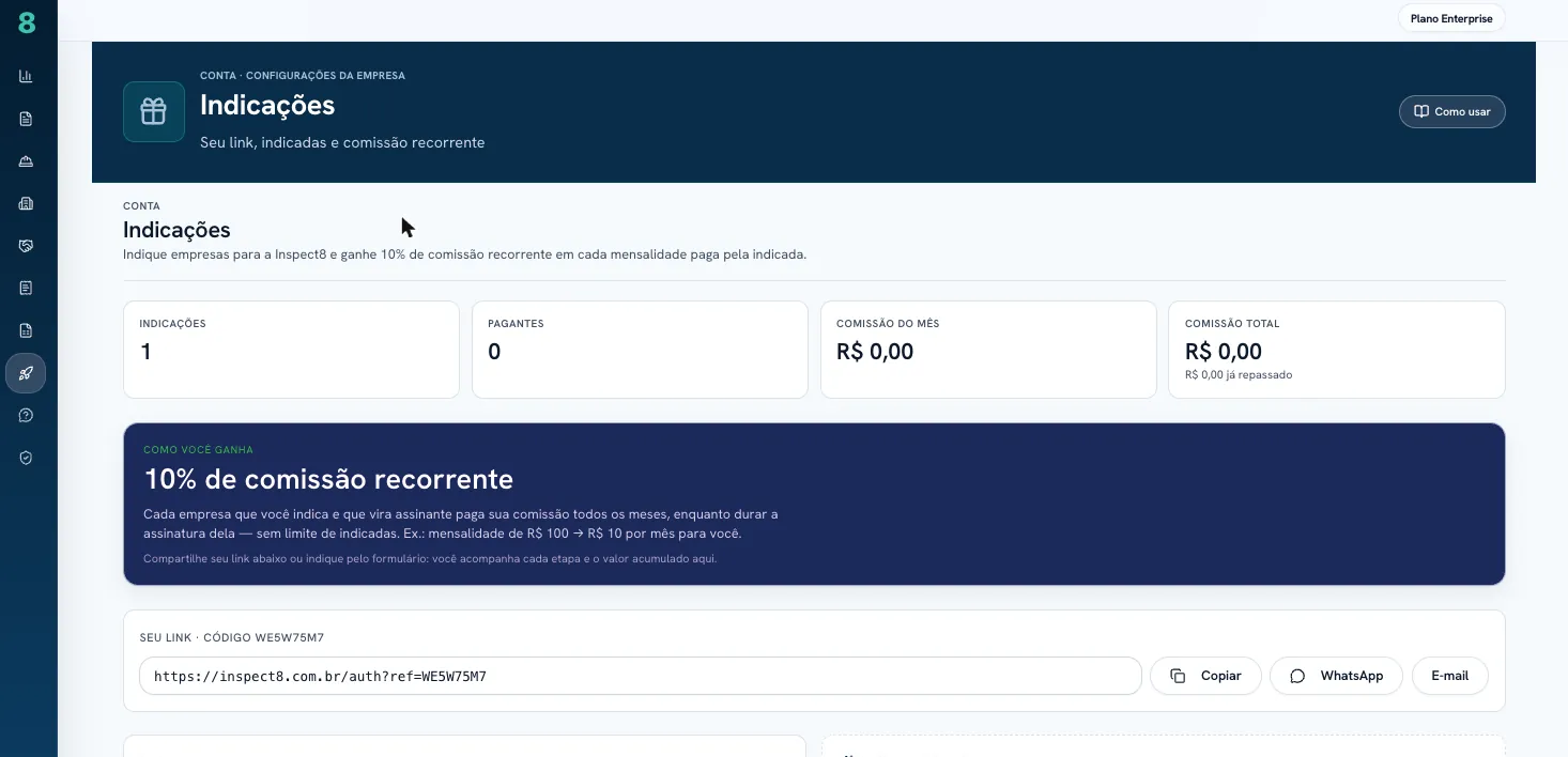 Indicações: link, indicadas e comissão