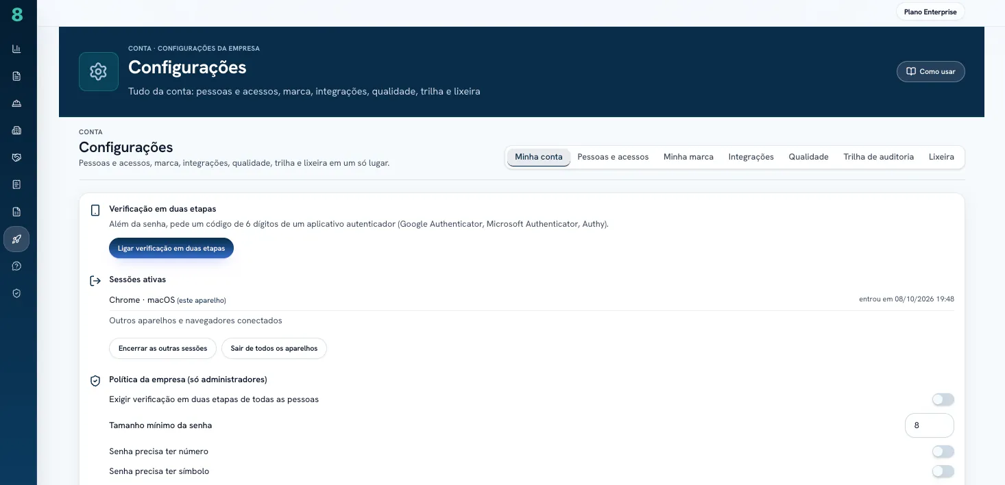 Configurações › Minha conta: 2FA e sessões