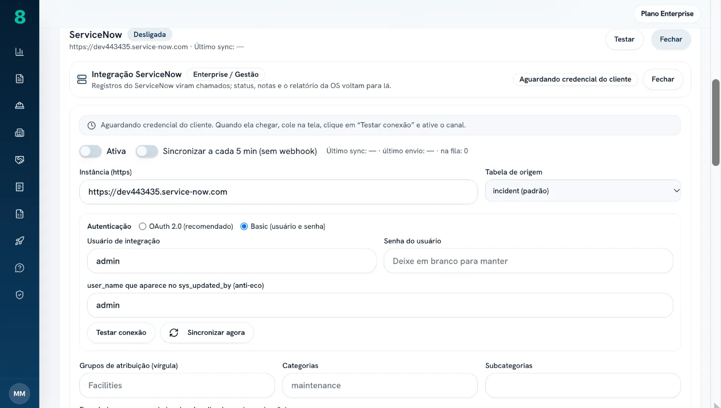 ServiceNow: configuração do conector
