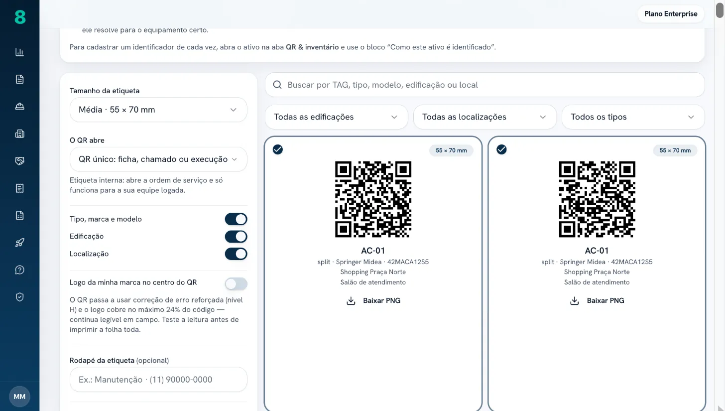 Etiquetas QR: tamanho, o que o QR abre e prévia para imprimir