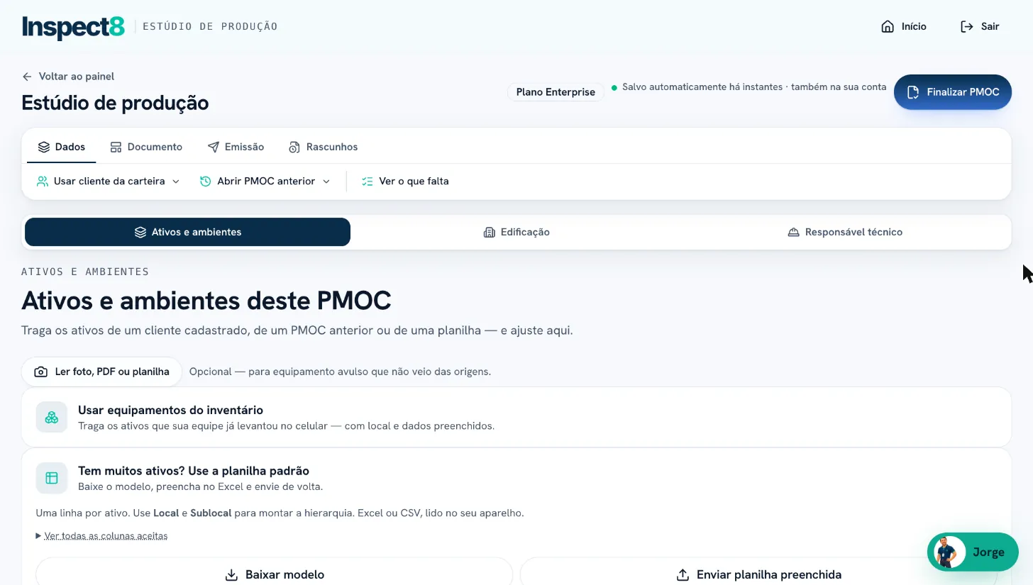 Ativos do PMOC: foto, PDF, planilha ou inventário