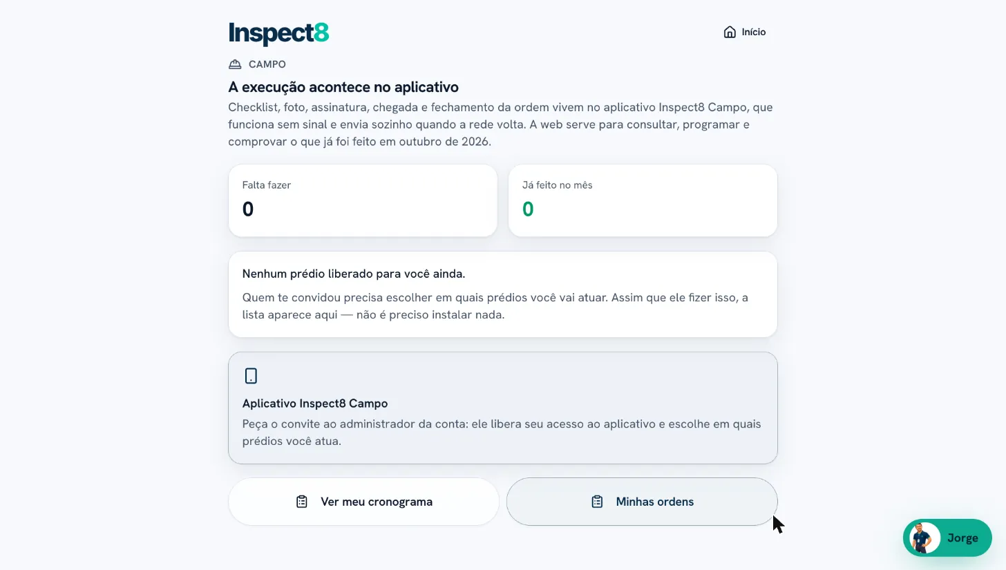 Na web o técnico consulta; a execução acontece no aplicativo Inspect8 Campo